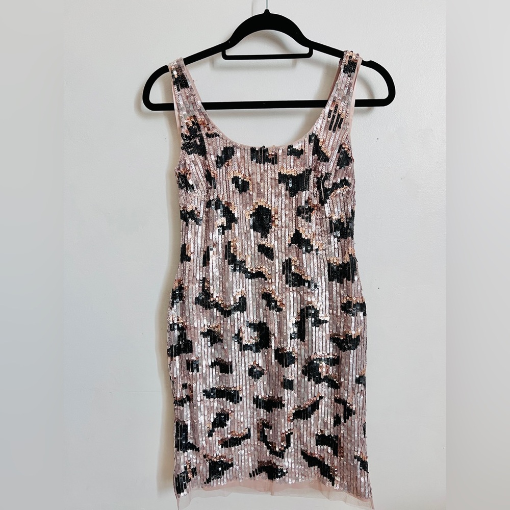 Adrianna Papell Black Silver Sequin Sleeveless Mini Dress size 4